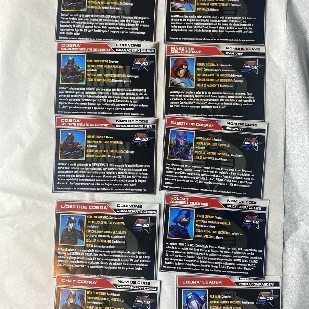 GI JOE File cards French/ English/Spanish